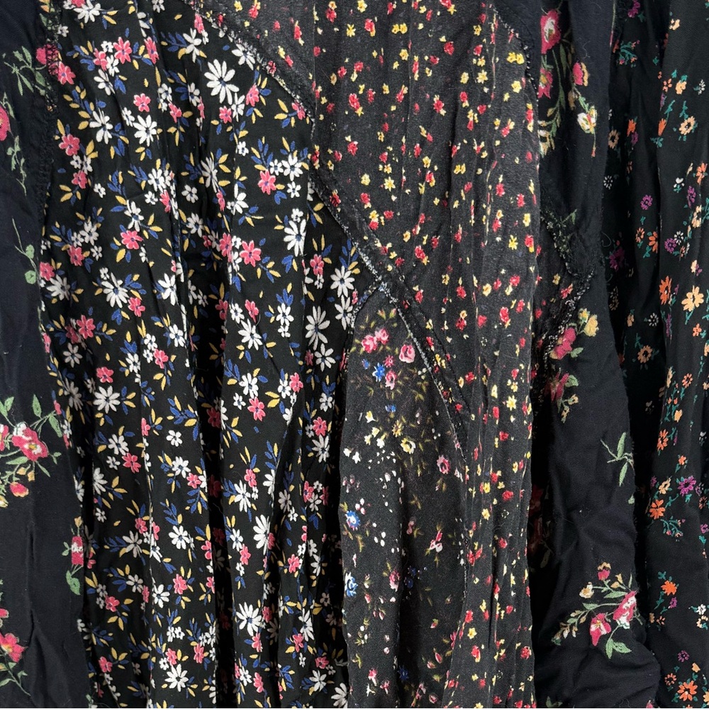 Boho Patchwork Floral Handkerchief Hem Maxi Black Cottagecore Fairy Grunge - Picture 12 of 12